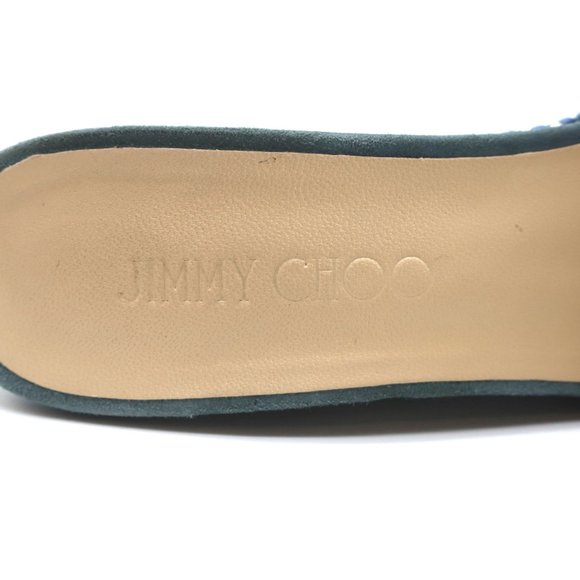 JIMMY CHOO PERFUME CRISSCROSS PLATFORM WEDGE SANDALS BLUE WOVEN RAFFIA SIZE 37 - Picture 9 of 11